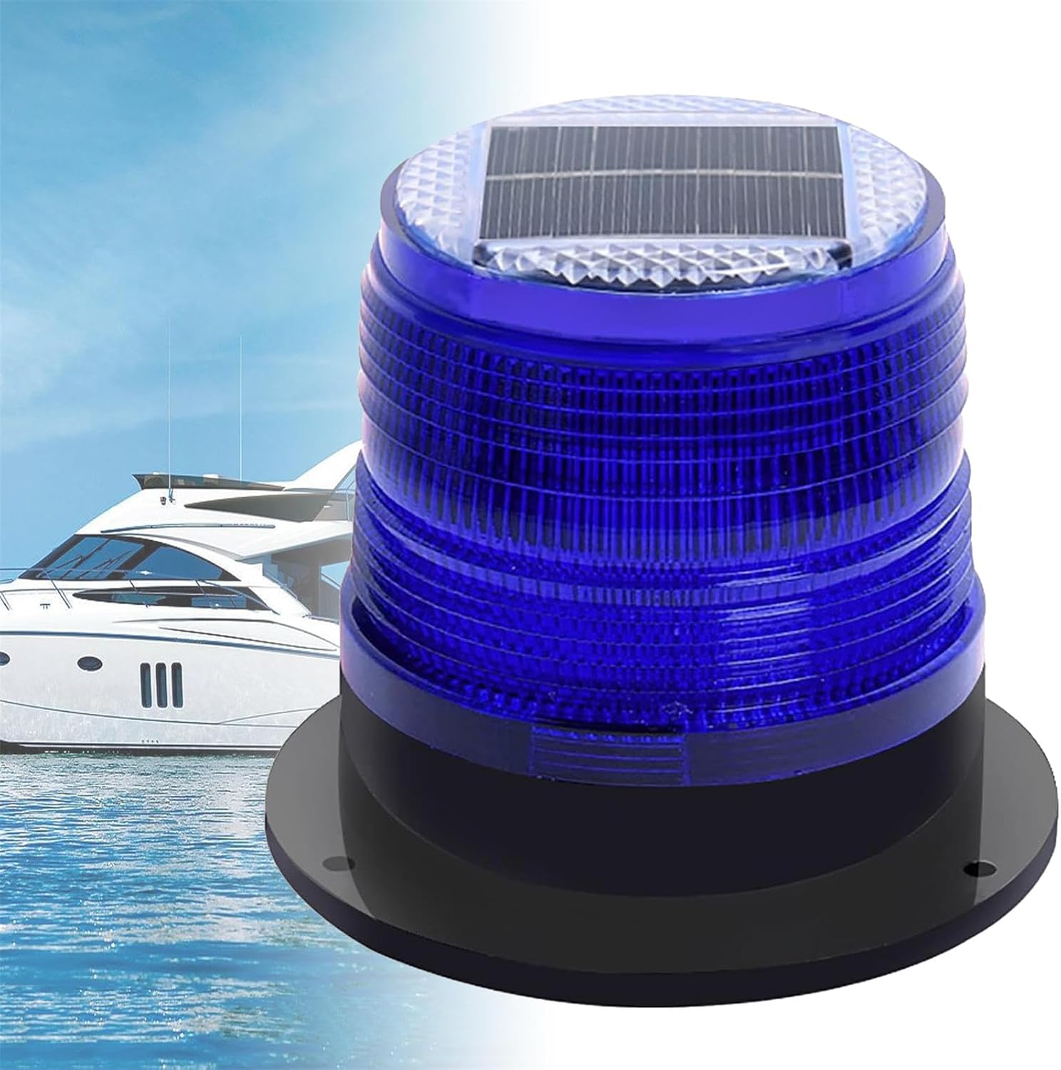 Solar Strobe Warning Light, Safety Flashing Light with Strong Magnetic Base, Waterproof Marine Warning Light for Traffic, Factory, Boat Navigation,Blue