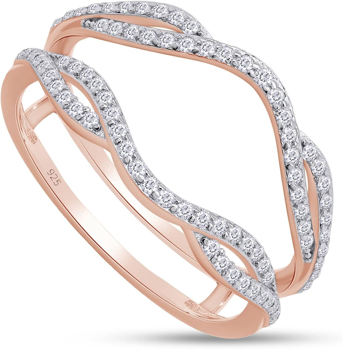 SAVEARTH DIAMONDS 2/5 cttw Round Cut Moissanite & Lab Grown Diamond Double Infinity Wedding Ring Guard Enhancer For Women In 14K Gold Over Sterling Silver (0.40Cttw)