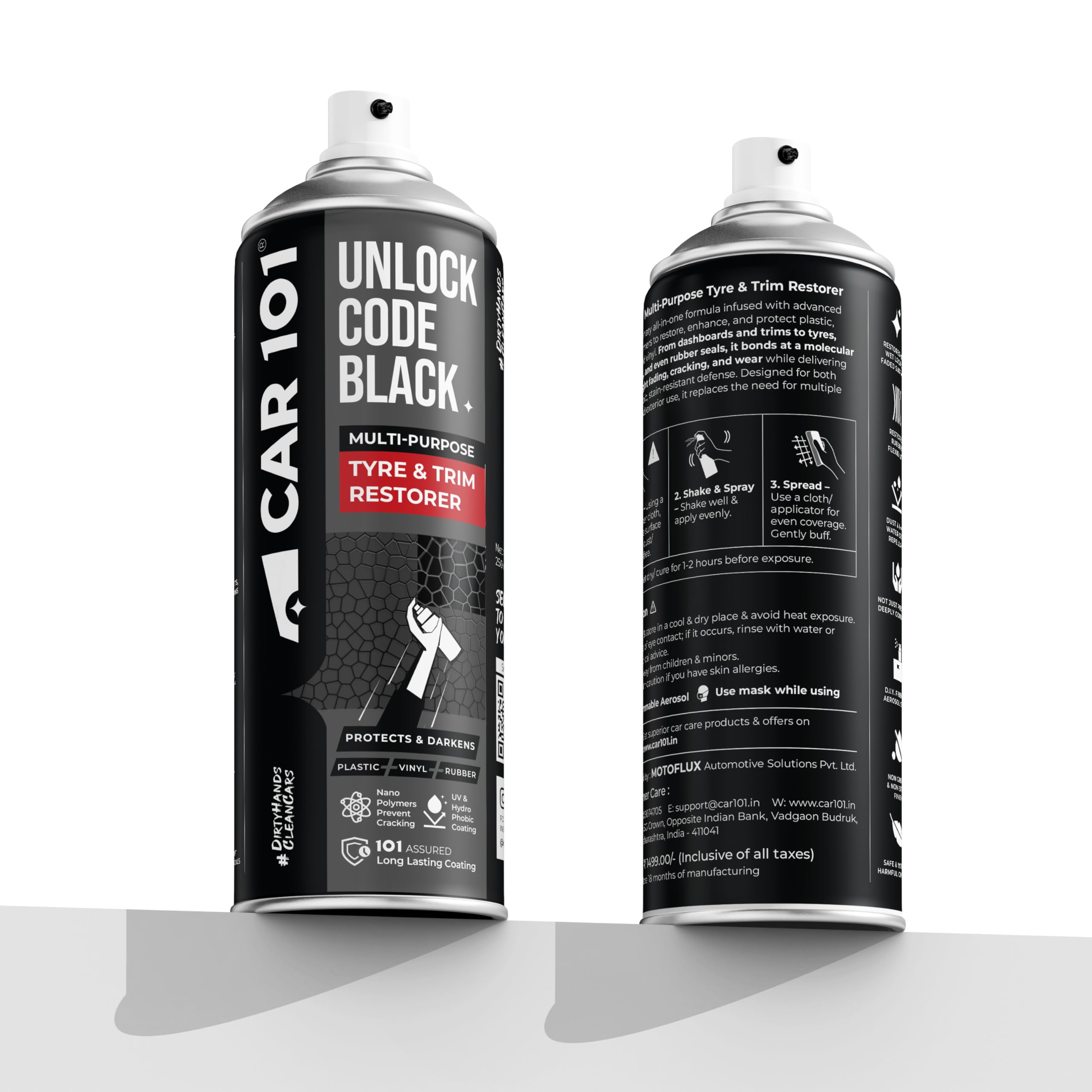 CAR101 Tyre & Trim Restorer | 250ml - Pack of 1| Multi-Purpose Protectant for Plastic, Vinyl & Rubber | Nano Polymers | Revives Faded Exterior Trim & Bumpers | Restores Shine & Prevents Fading