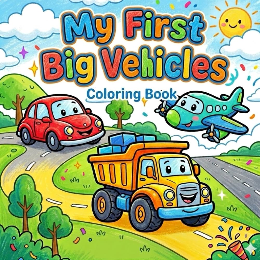 My First Big Vehicles Coloring Book: Easy Coloring Pages of Cars, Trucks, Tractors & Airplanes with Thick Lines for Toddlers 2–4 (Big & Easy Vehicles for Toddlers)