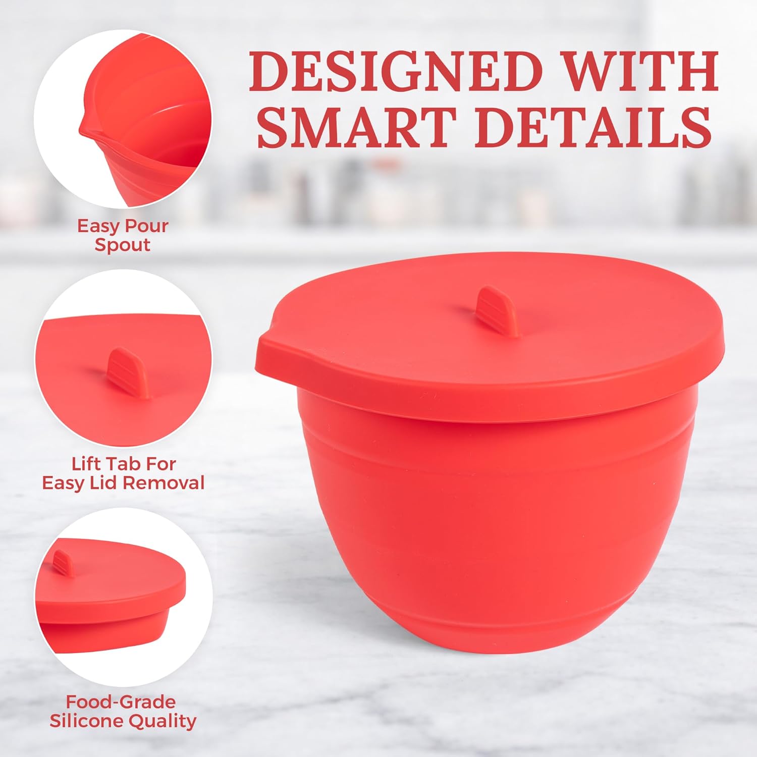 Set Of 3 Silicone Mixing Bowl Liners With Lids | Silicone Liners For KitchenAid Mixer - For Tilt Head Mixers And 5qt Stainless Steel Bowls