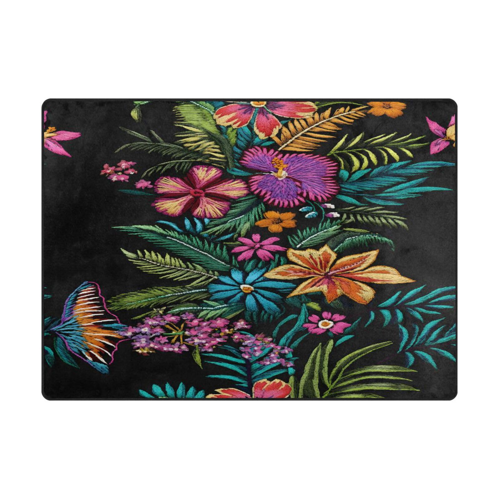 Tapis de sol contemporain salon fleurs vintage grand tapis doux 203x147