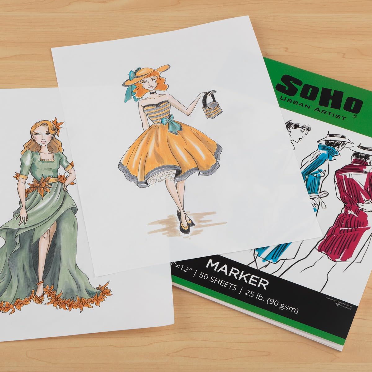 SoHo Marker Paper Pad 14"x17", 50 Sheets - 24 lb (90gsm) Smooth & Heavyweight, Acid-Free, Bleed Resistant Drawing Papers, Ideal for Sketching, Color Blending, Mechanical Pencils