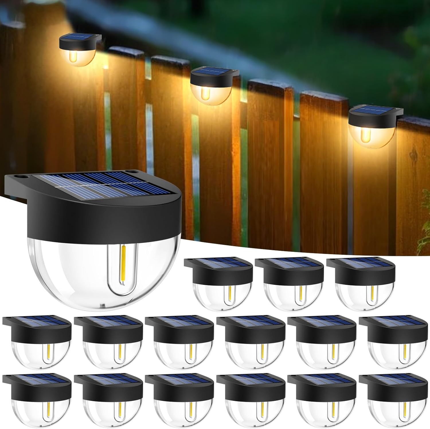 btfarm 16 Pack Solar Deck Lights Outdoor Waterproof, Retro LED Patio Lights Solar Powered, Solar Fence Light for Outside Railing Porch Steps Garden Post Decor, Warm White