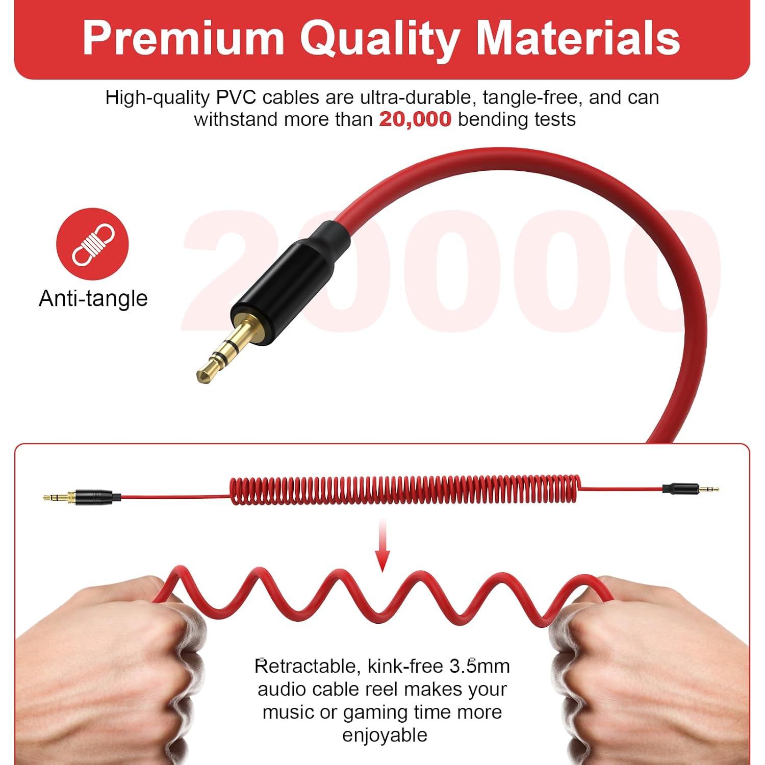 QC45 Coiled Audio Cable Compatible with Bose QuietComfort, QuietComfort Ultra, QC45, QC35, QC35 II, QC25, NC700 Headphones, 2.5mm to 3.5mm Aux Cord with 6.35mm Adapter, 4ft-16ft (Red)