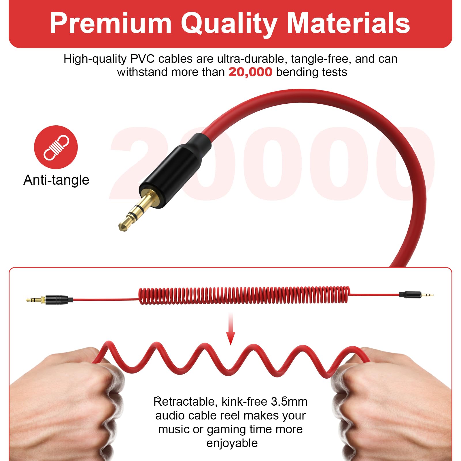 QC45 - Cable de audio en espiral compatible con auriculares Bose QuietComfort, QuietComfort Ultra, QC45, QC35, QC35 II, QC25, NC700, cable auxiliar de 2,5 mm a 3,5 mm con adaptador de 6,35 mm
