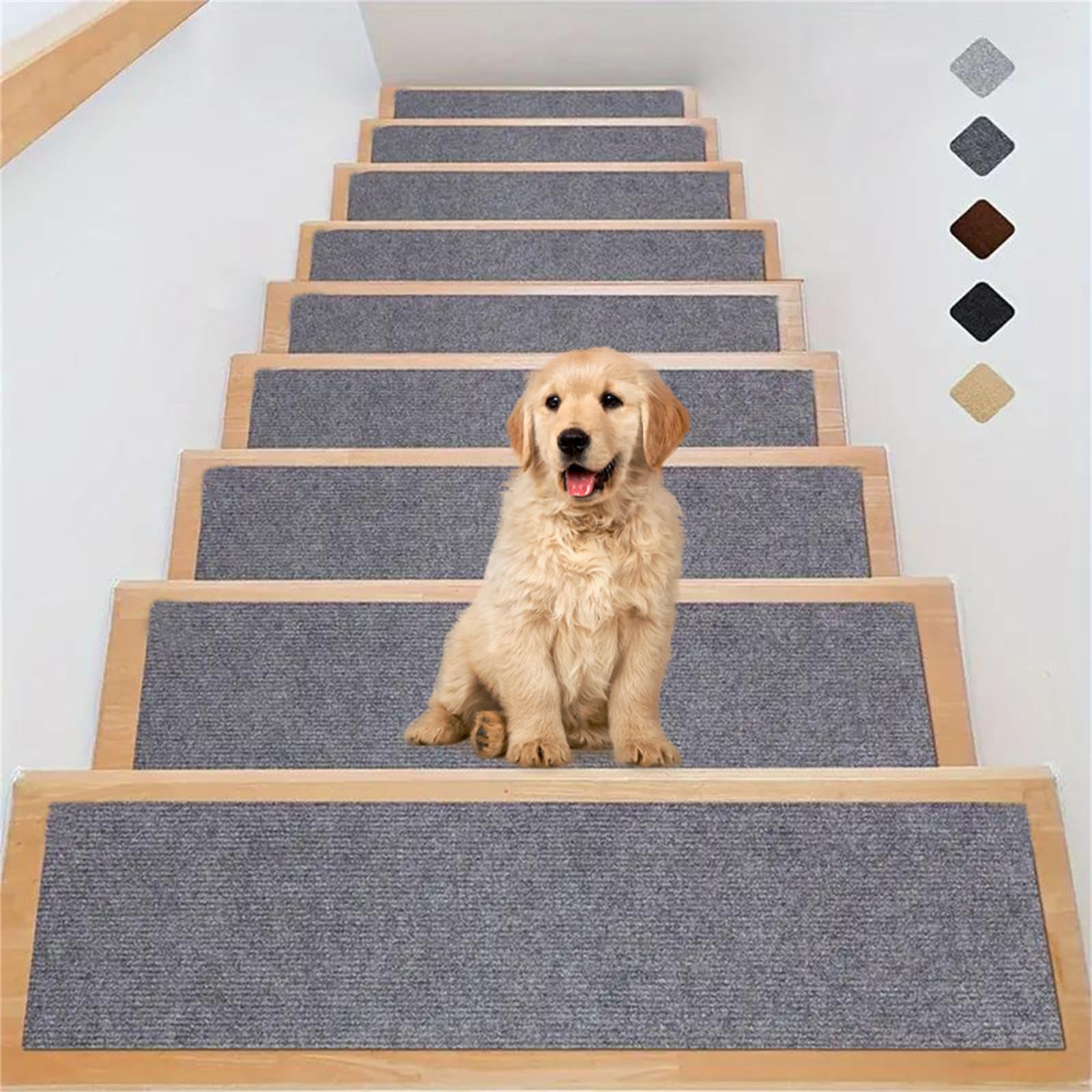Fixmend Stair Treads Non-Slip – 15-Pack 8”x30” Carpet Rugs For Wood Steps, Reusable Adhesive, Grey – Safe For Kids, Elders & Pets