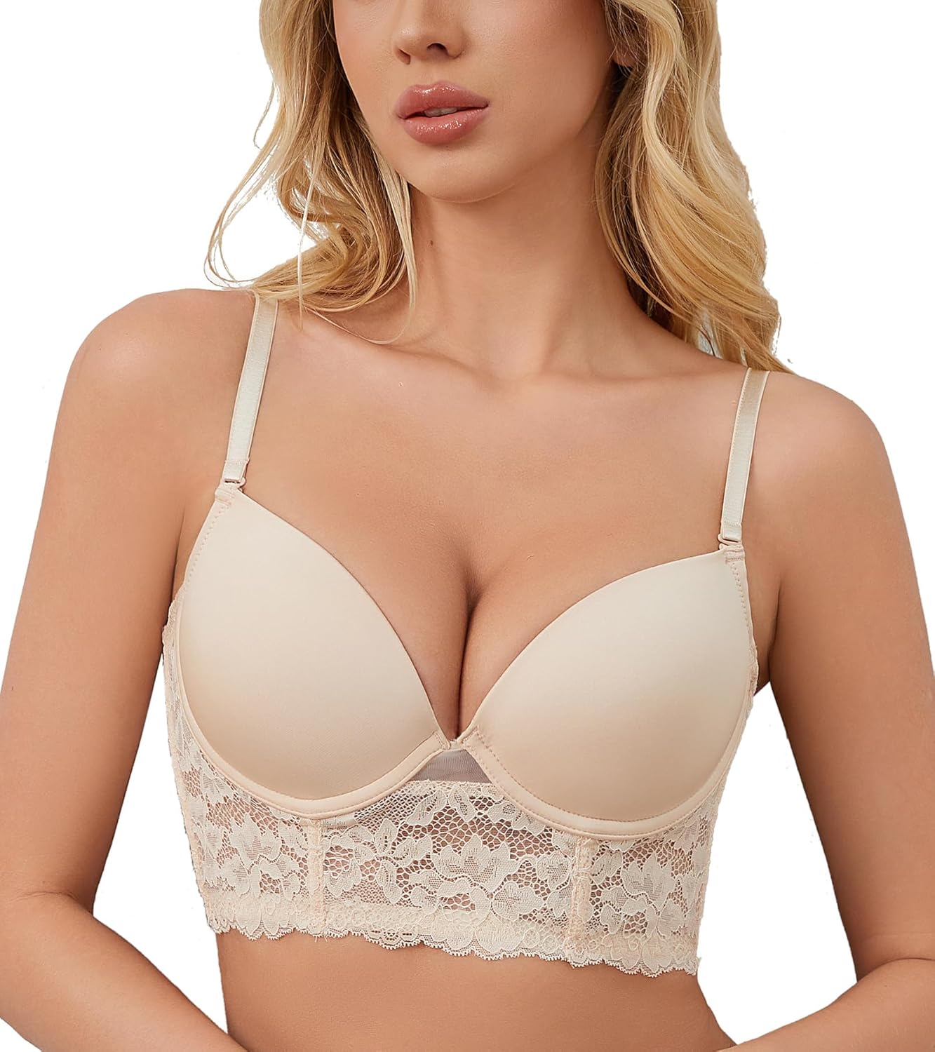 Lowback Comfort Lace Bralette Backless V Cut Underwire Bra for Women