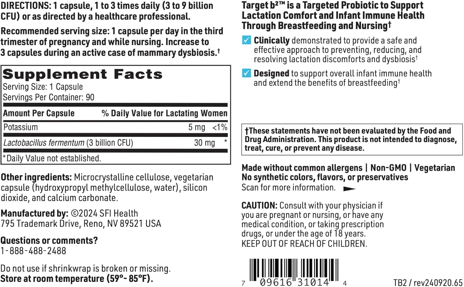 Klaire Labs SFI Health Ther-Biotic Target B2 Breastfeeding Supplement for Lactation Support - Lactobacillus Fermentum Probiotic - Promote Healthy, Comfortable Breastfeeding (90 Capsules) - Image 5