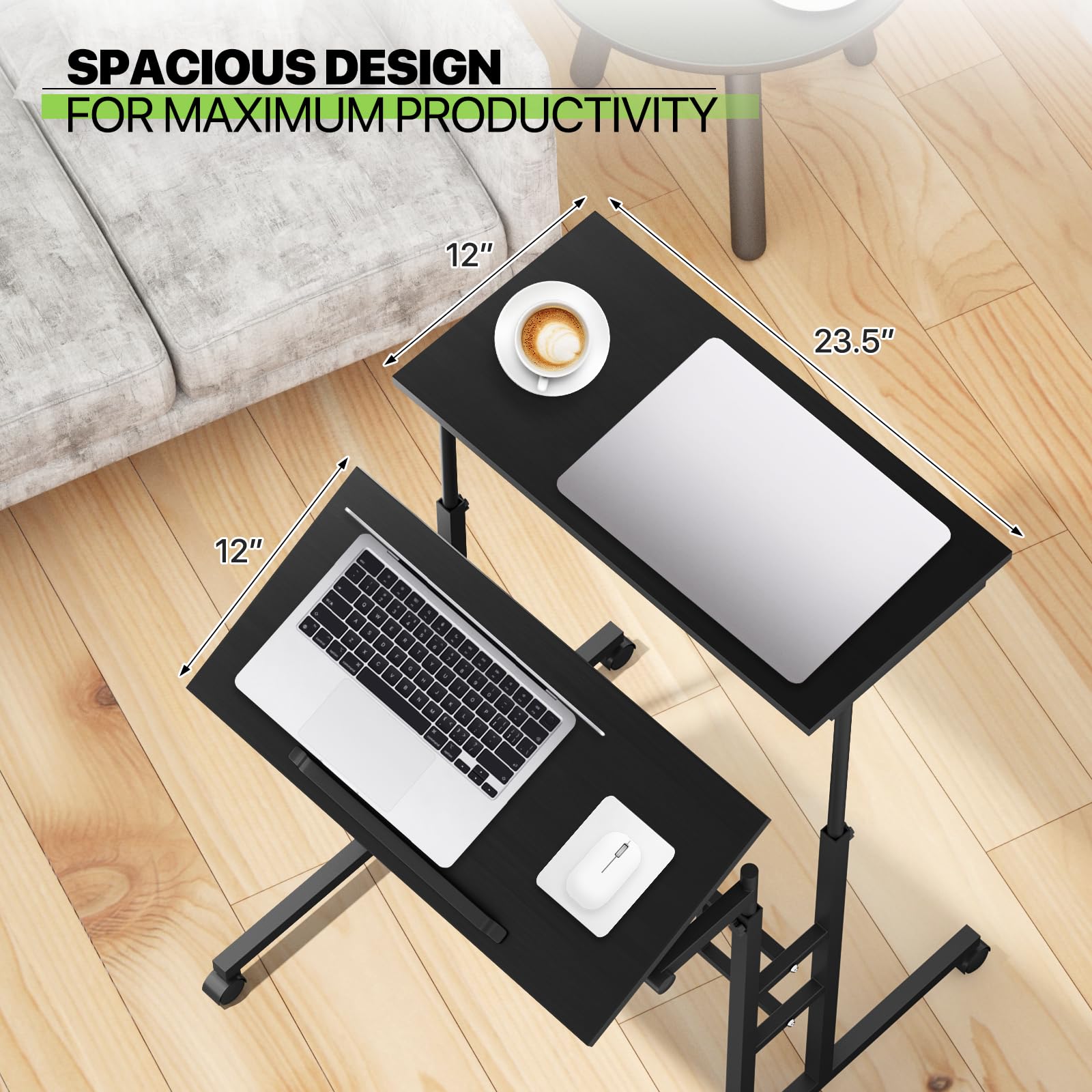 Magshion Standing Desk with Wheels Height Adjustment from 28 to 46 Sit to Stand Up Mobile Computer Desk — view 5