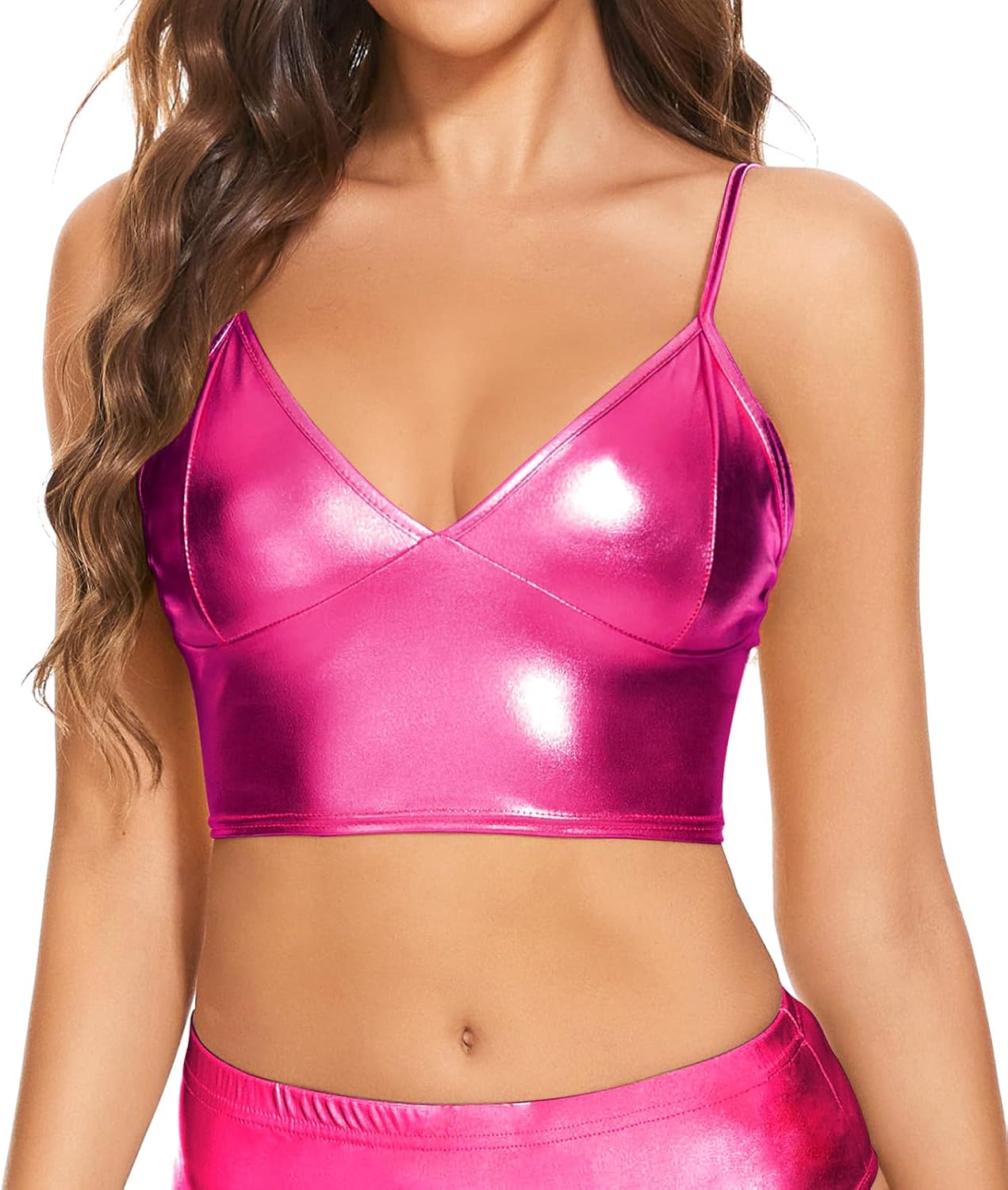 Women's Metallic Crop Top Shiny Rave Bra for Dance Festivals Costumes