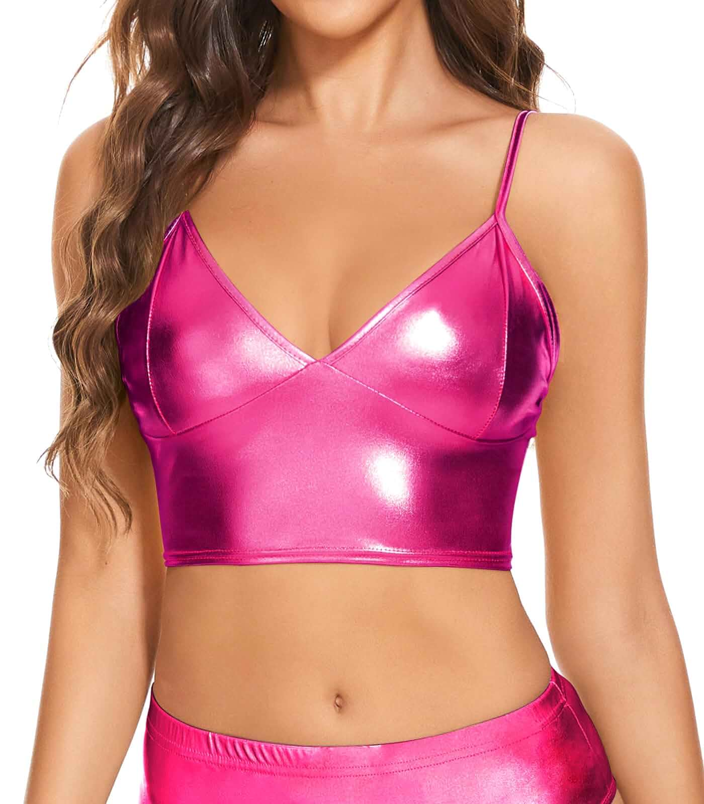 Vinaderhom Women's Metallic Crop Top Shiny Rave Bra for Dance Festivals Costumes