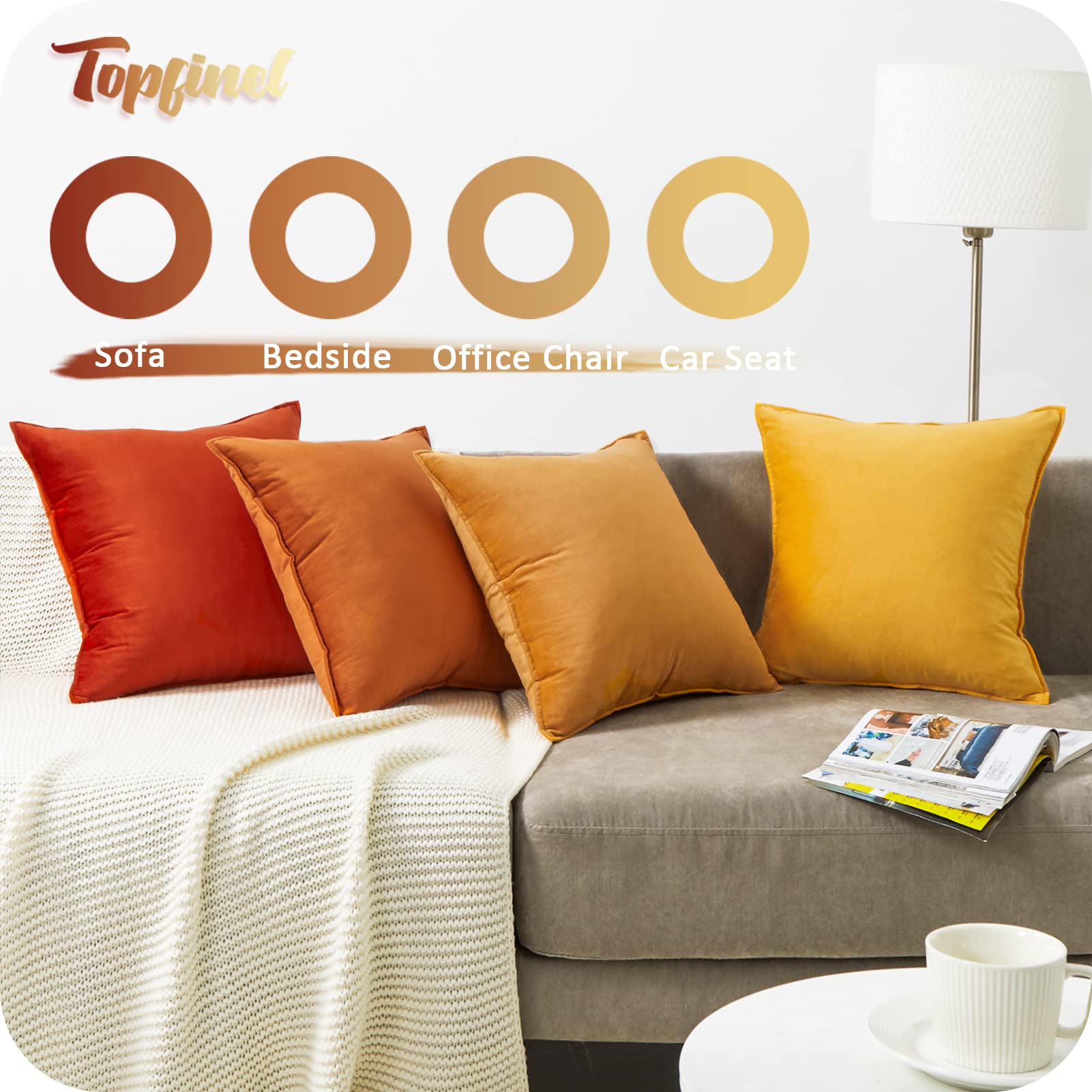 Topfinel Federe Cuscini in Velluto per Divano Gialli 40x40 Set 4 Pezzi Copricuscini Quadrati Elegante Decorativa per Salotto Moderno Cuscino Cerniera Invisibile per Camera da Letto
