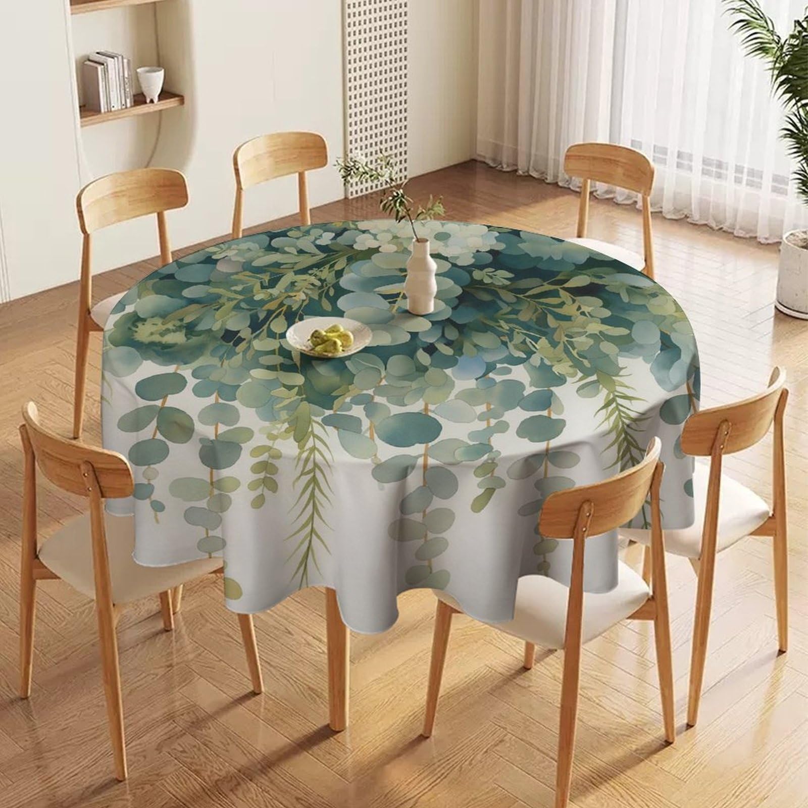 ORDOBO 3D Print Round Tablecloth - Cartoon Leaves Waterproof Dust-Proof 3D Print Table Cover For Dinner Kitchen Garden Fashion Home Countertop Decoration 91X91Cm