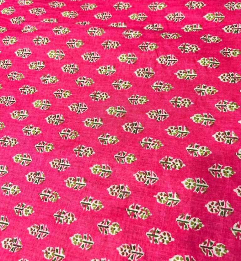Kalap 3 Meter Floral Printed Cotton Cloth Materiel Indian Cotton Hand Block Print Fabric Running Jaipuri Hand Block Printed Women Dress Material Kurtis Natural 43" Inches (Pink Buti)-image-27