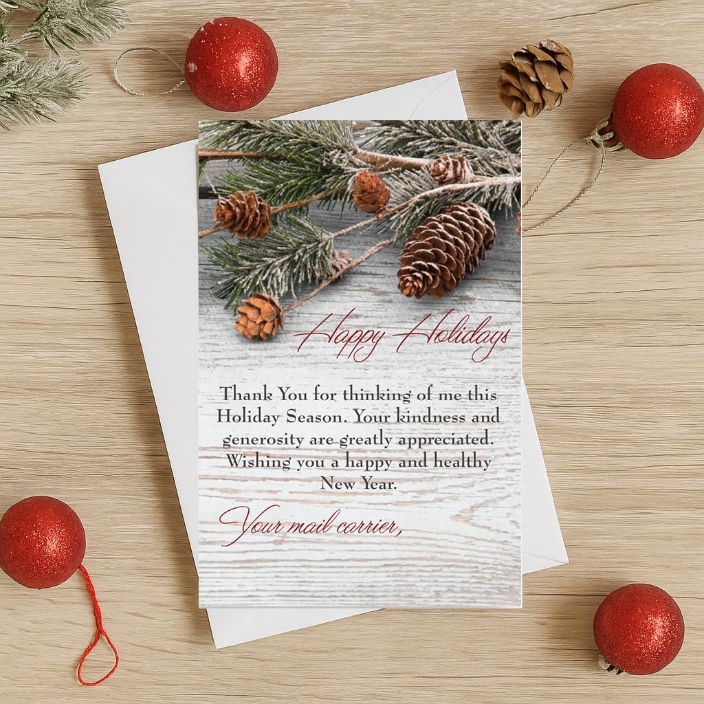 Mail Carrier Holiday Thank You Postcards Evergreen Scene 50pcs 4x6 inches Includes White Envelopes Leave A Little Thank You After Receiving A Gift From A Customer On Your Route