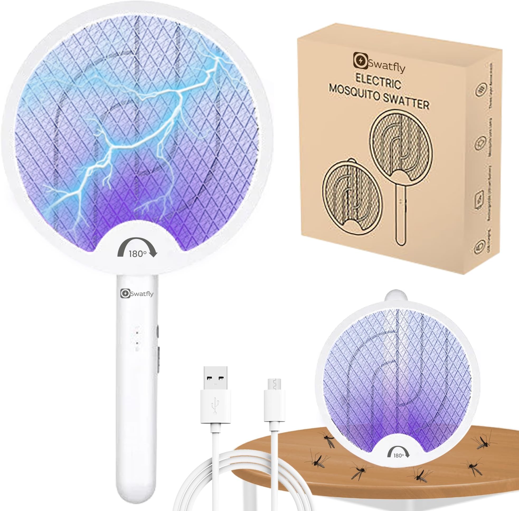 Foldable Mosquito Racket, 3in1 Mosquito Bat with UV Light w/ (BIS Certified Battery)-1200 mAh Rechargeable Mosquito Racket bat - Auto Mosquito Killer Racket with Brand Warranty | Long Lasting
