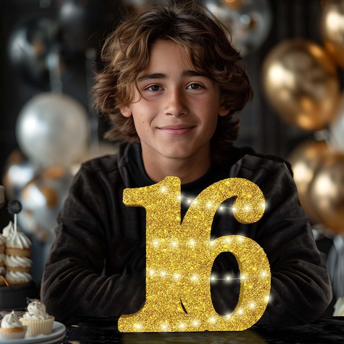 16th Birthday Decorations for Boys and Girls,30cm Gold Glitter Number 16 Sign Birthday Centerpiece,Number 16 Table Topper