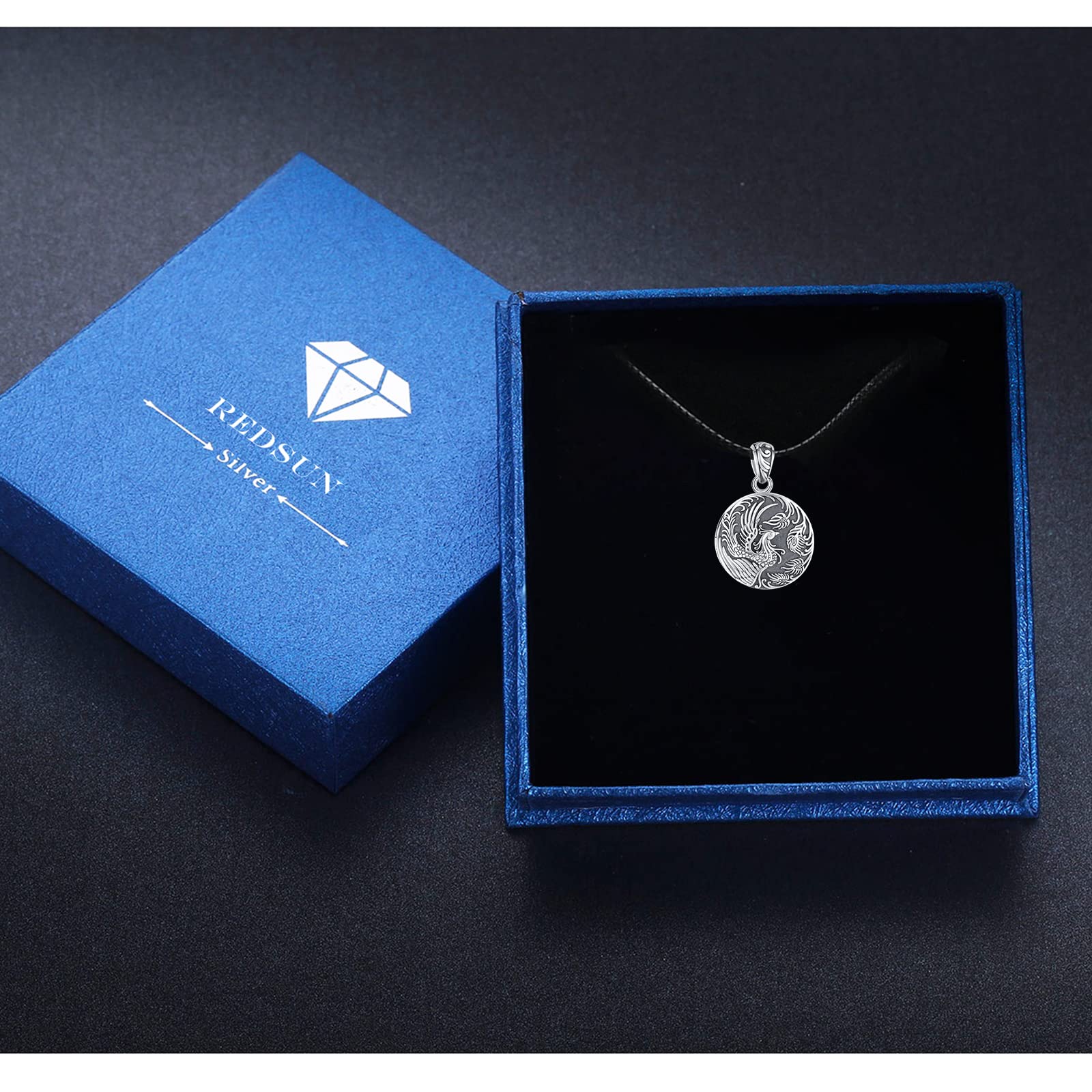 REDSUN Fenice collana medaglione amuleto con foto in argento Sterling 925 gioielli per uomo, donna e regali