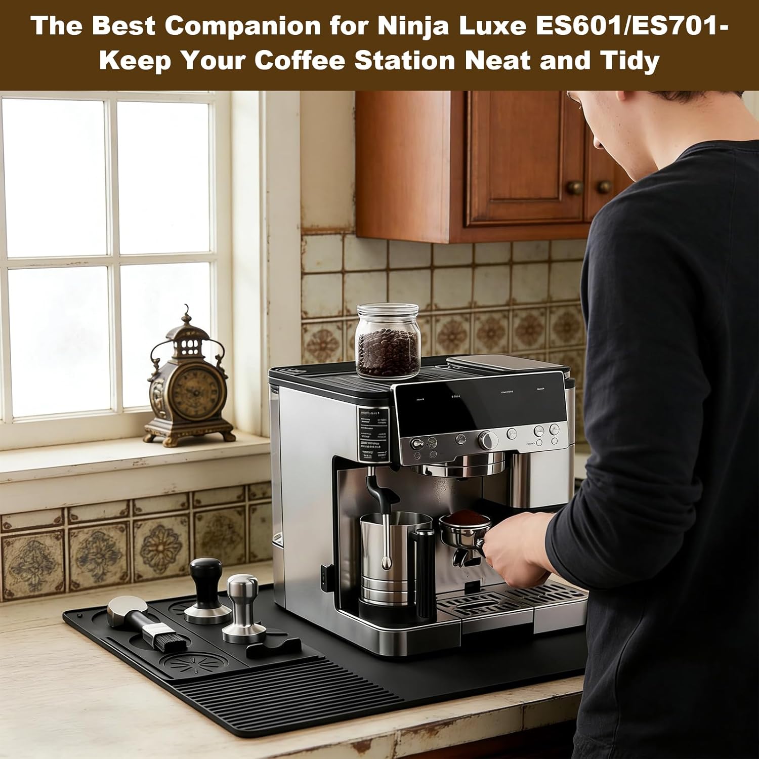 3-in-1 Silicone Coffee Maker Mat for Ninja Luxe ES601 & ES701 24"x16" Coffee Silicone Mat Compatible with Ninja Luxe Cafe Accessories