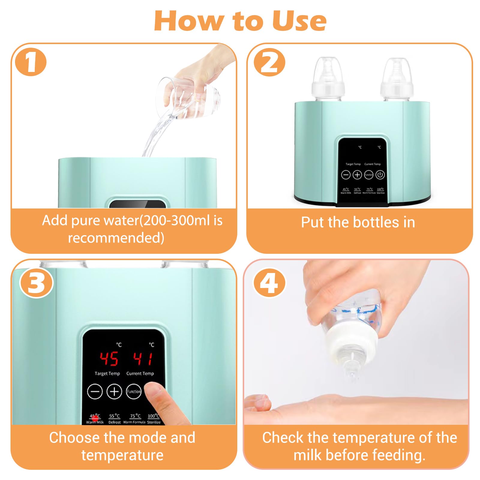 4-in-1 Flaschenwärmer, Sterilisator, Dampfgarer & LCD, BPA-frei | Milchwärmer für Muttermilch & Beikost, Doppelflaschen, Timer, Auftauen & Warmhalten – ideal für unterwegs & Nachtfütterung