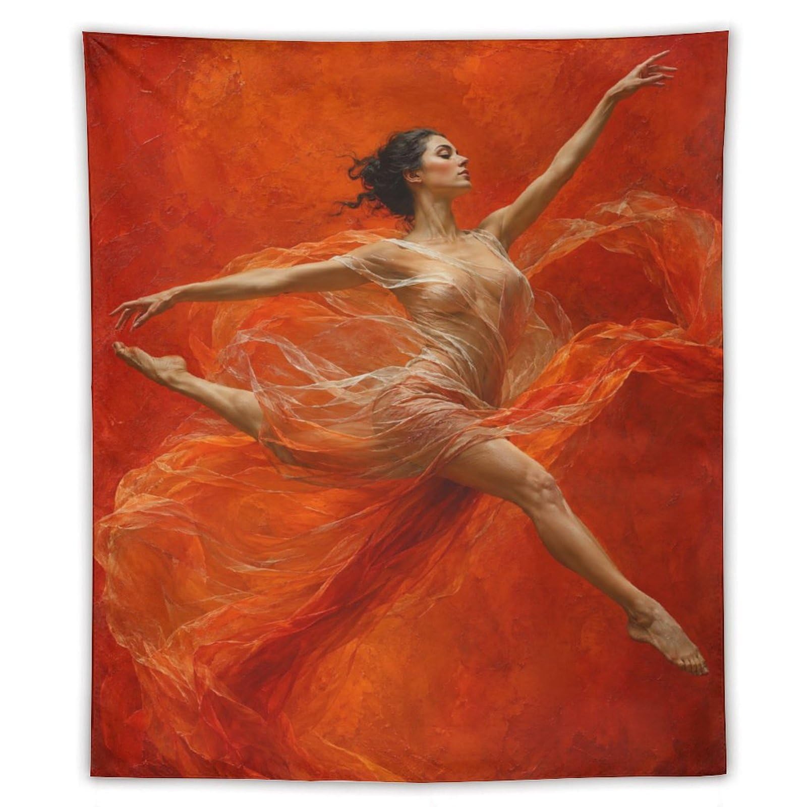 W7C8U2X3 Red Dress Ballerina Wall Tapestry, Impressionist, Dorm Room
