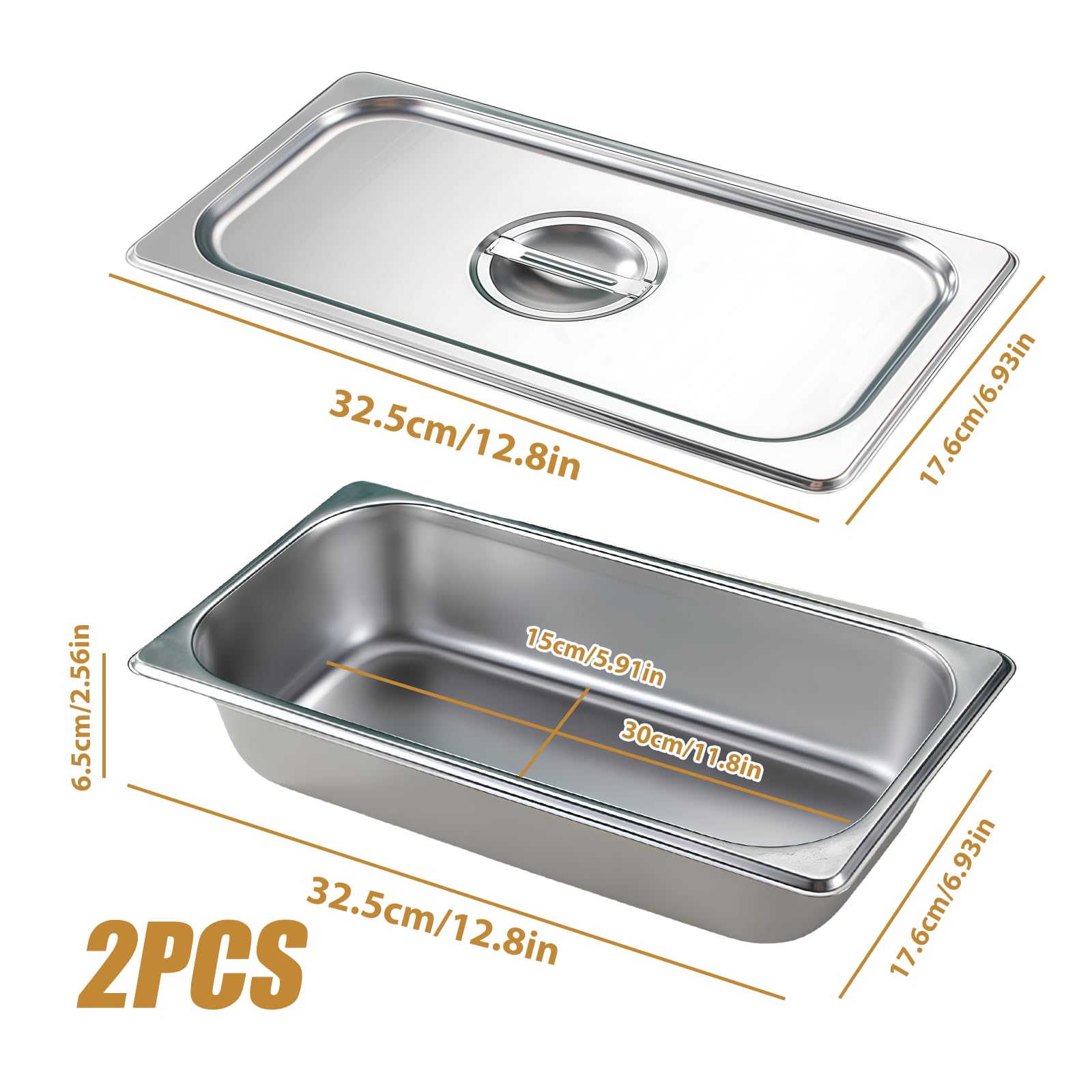 2 recipientes de acero inoxidable con tapa: recipiente para servir: Premium 32,5 x 17,5 x 6,5 cm, recipientes para alimentos, juego de cuencos para buffet catering para cubrir y servir