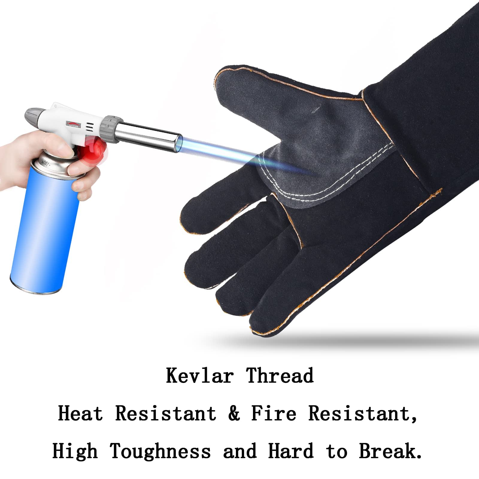 YOUYA Guantes de cuero extremadamente resistentes al calor y al fuego con costuras de Kevlar, perfectos para chimenea, estufa, horno, parrilla, soldadura, barbacoa, mig, soporte para ollas, manejo de