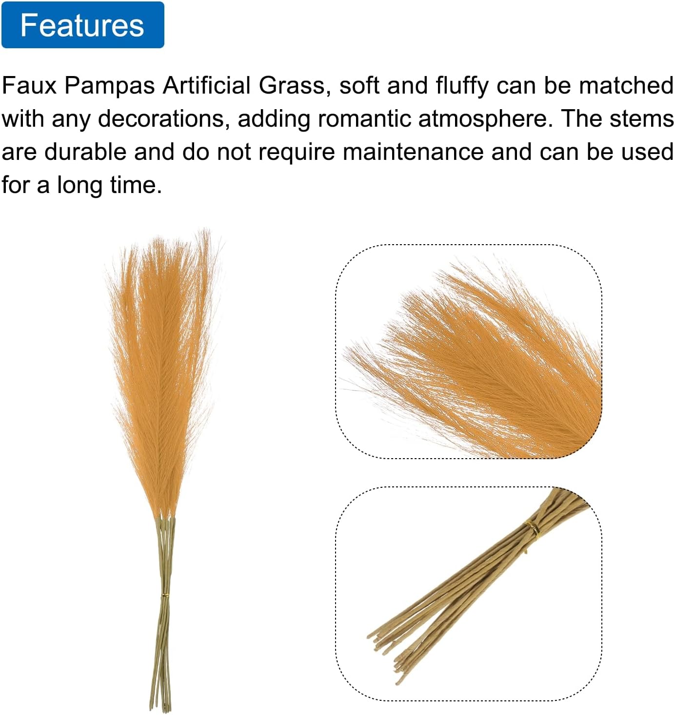 MECCANIXITY 12Pcs Faux Pampas Grass,21"/55cm Fluffy Fake Pampas Grass Decor Tall Artificial Pampas Grass for Living Room Party Wall Vase Wedding Decoration,Yellow
