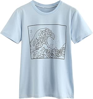 Romwe Women's Short Sleeve Top Casual The Great Wave Off Kanagawa Graphic Print Tee Shirt - coolthings.us