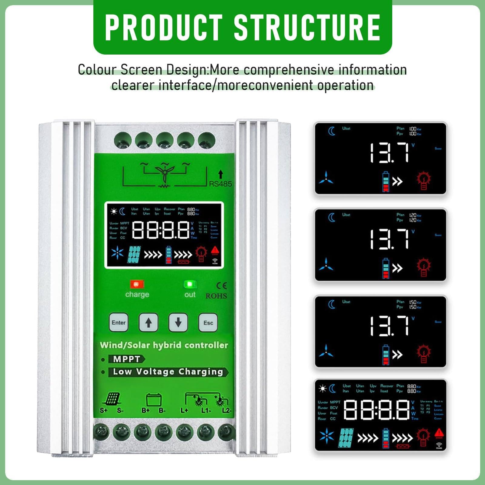 Regolatore di carica ibrido solare eolico da 3000 W-15000 W, sistemas supplementare solare eolico, caricabatterie eolico, regolatore di carica eolico, regolatore di carica di energia LCD 8000W