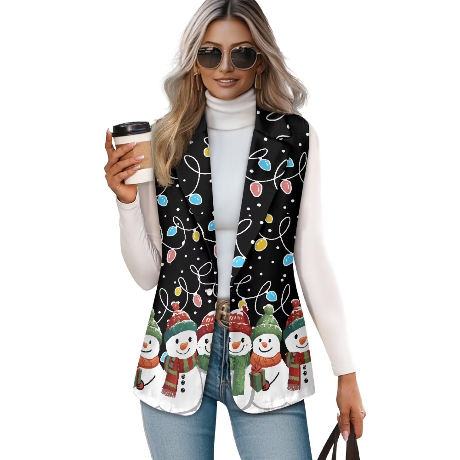 Biyejit Women Sleeveless Blazer Vest Casual Open Front Lapel V Neck Work Office Waistcoat Vest Button Outerwear Vests