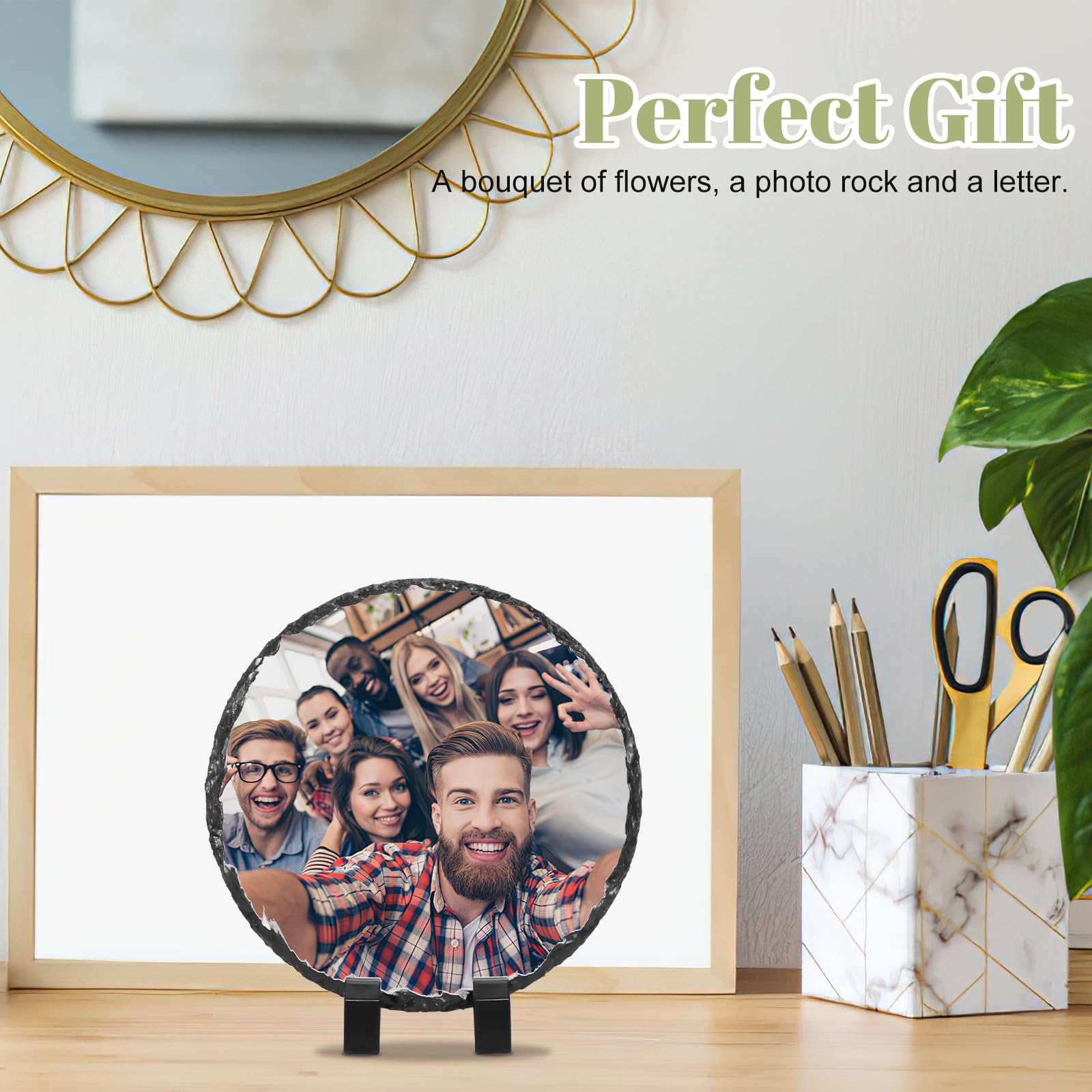 10 Stück Sublimationsschiefer Rohlinge 15 cm rund maßgefertigter Steinschiefer mit Display-Ständer Wärmeübertragung Sublimation Plaque Rock Foto Bilderrahmen für DIY Heat Press Machine Desktop