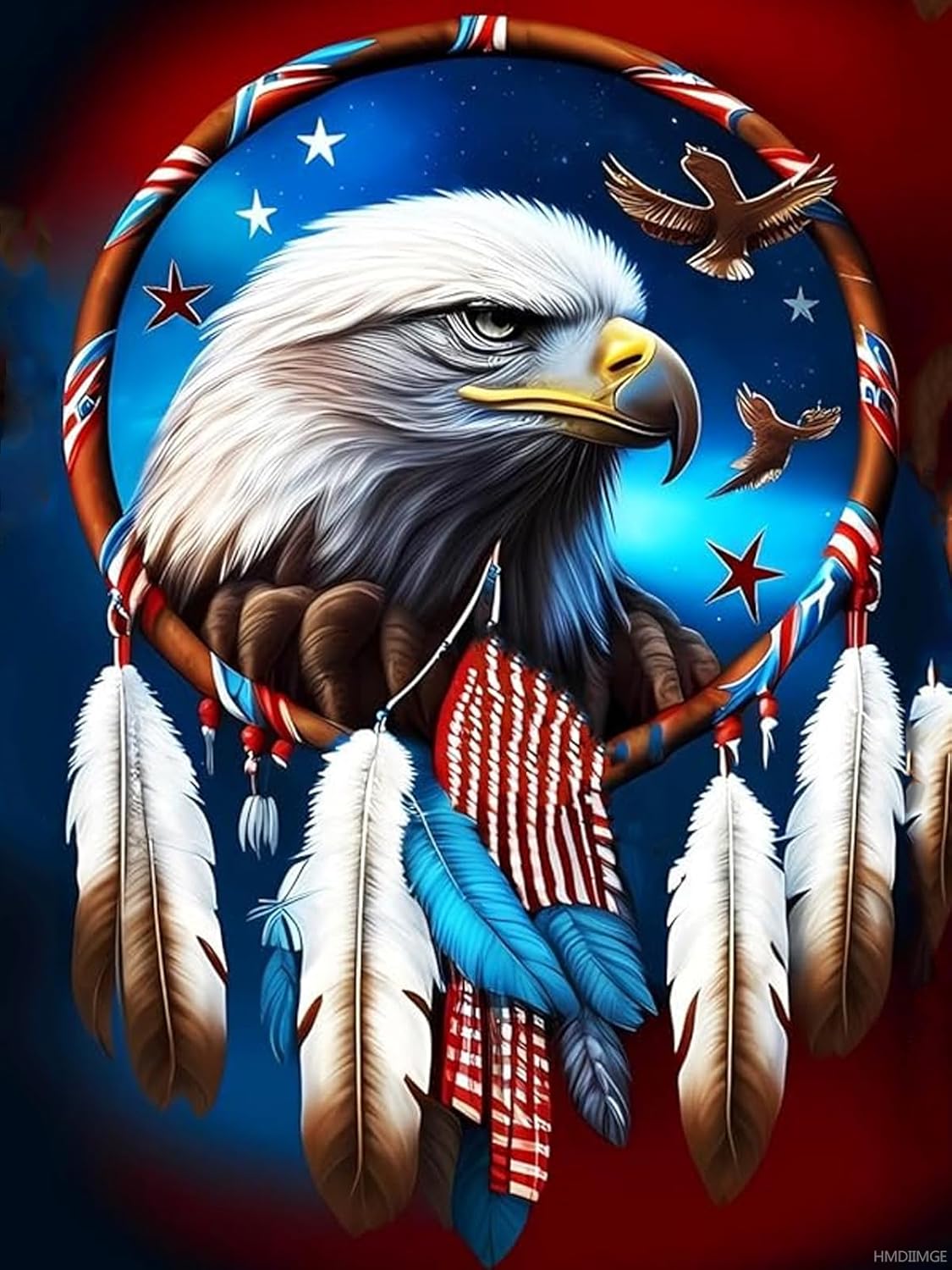 Patriotic Eagle Christmas Decor Diamond Art Painting Kits for Adults, Round Full Drill Diamond Dots Paintings for Beginners, 5D DIY Dream Catcher Diamond Painting Gem Art Painting Kits 12x16 Inch