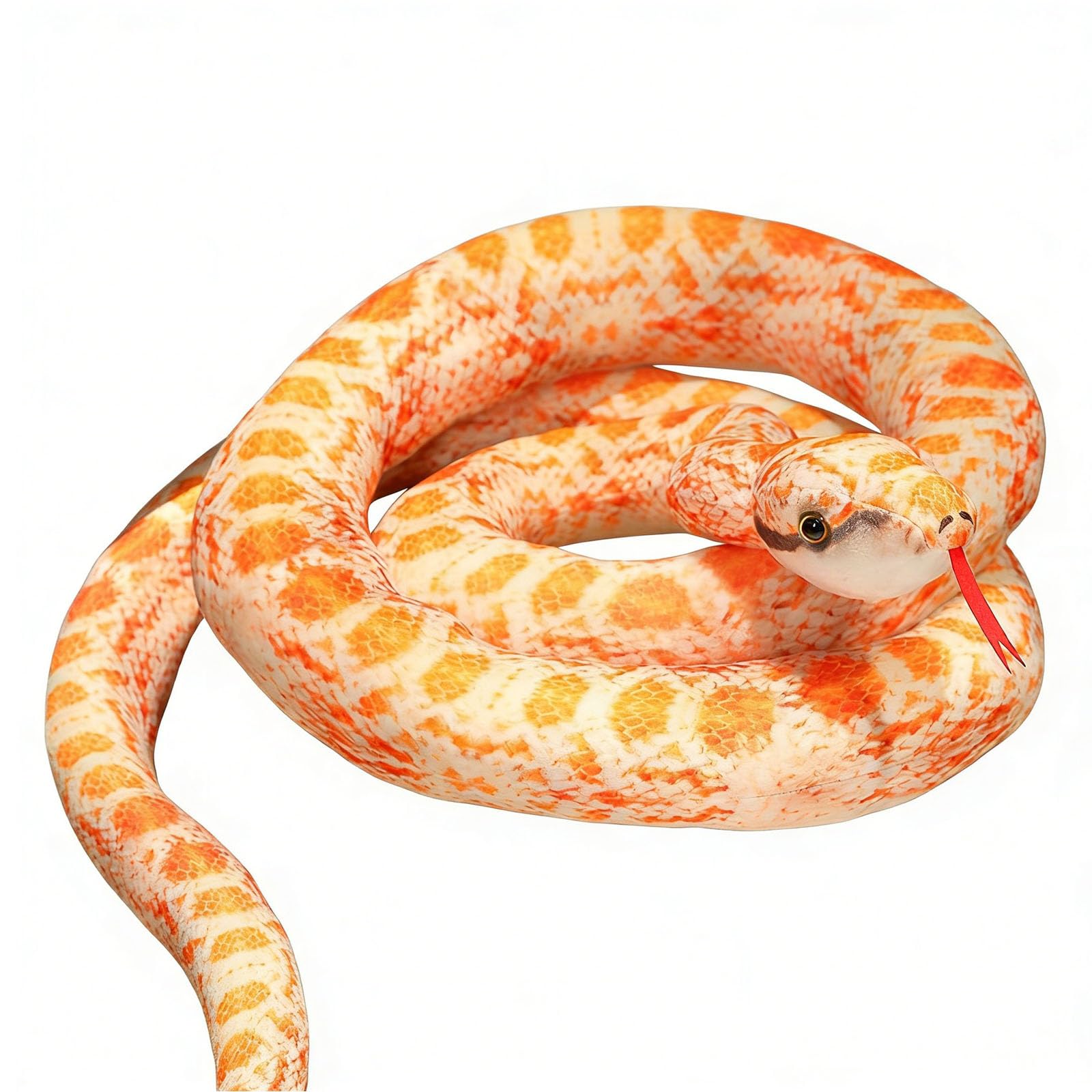 JORCEDI Realistic Snake Toys Plush, Snake Stuffed Animal, Giant Python Cobra Plush Animal Plush Doll, 3D Snake Teddy Pillow Doll Toys, Anaconda Fake Snakes for Ricky Creepy Prank Props (Orange,110cm)