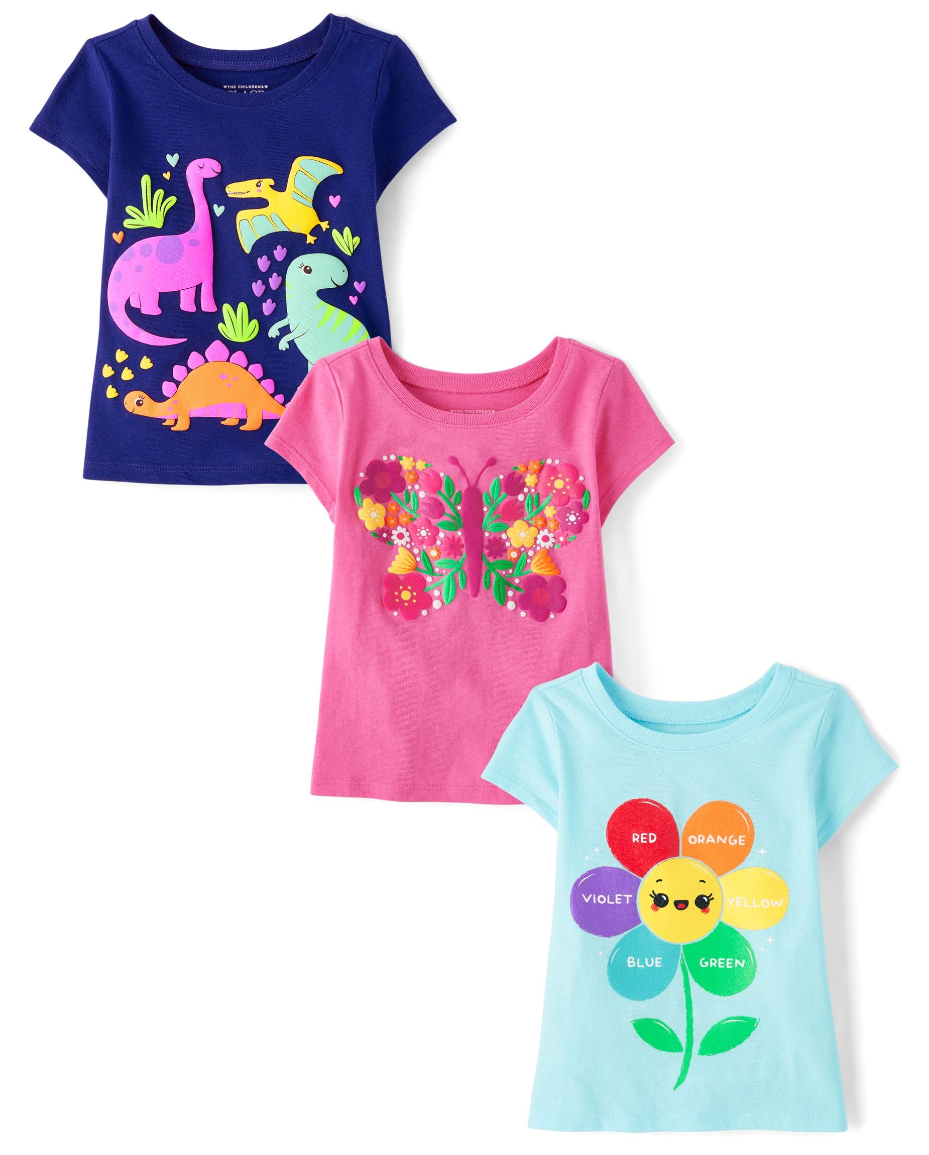 The Children's Place Baby-Girls and Toddler Unicorns,Butterflies,Trends Short Sleeve Graphic T-Shirts,3 Pack