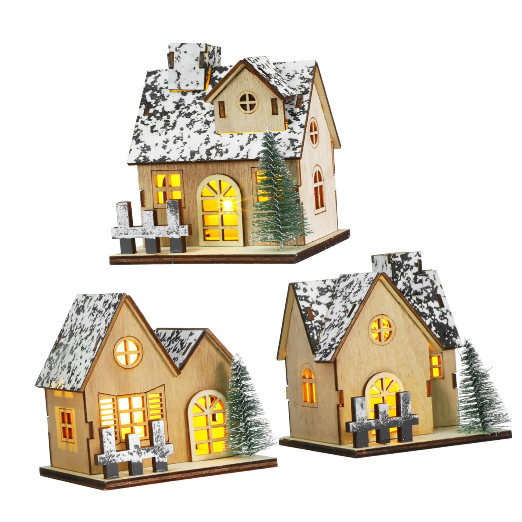 3pezzi Casette Villaggio Natalizio in Legno Con Luci Led Miniature Decorazioni Natalizie Per Tavolo e Casa Artigianato Te e Regalo Festivo