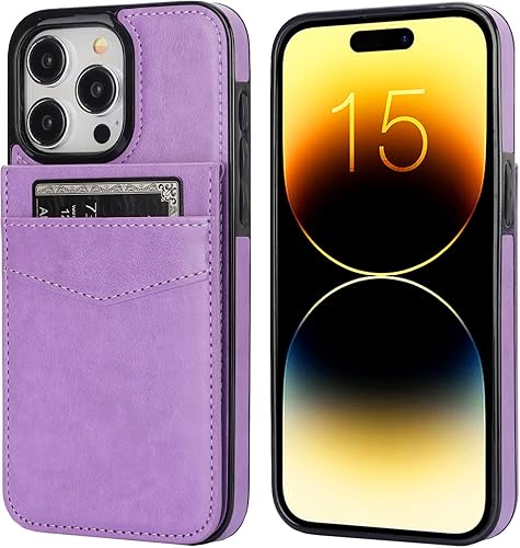 Miniatura 3 de KIHUWEY Funda compatible con iPhone 15 Pro Max con soporte para tarjeta de crédito, cierre magnético de cuero de alta calidad, función atril, funda