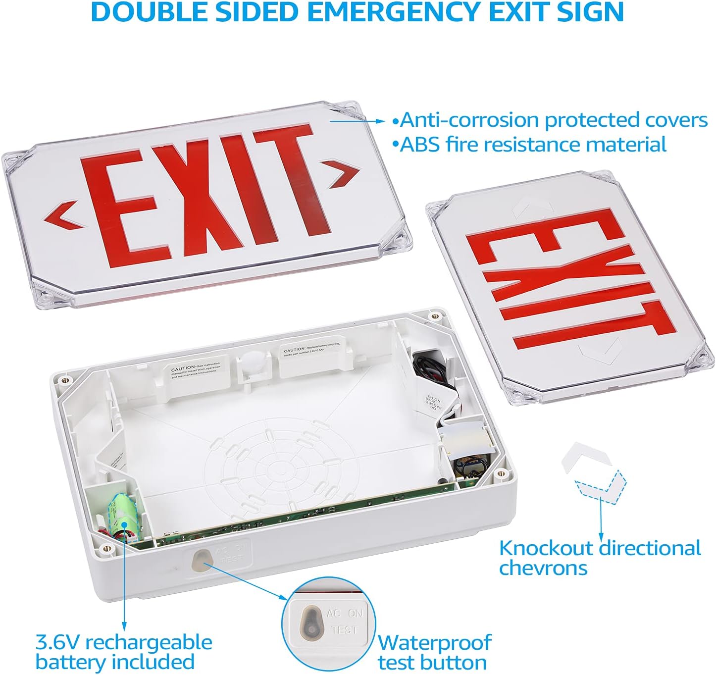 LEONLITE Red LED Exit Sign, Wet Location Exit Light with Battery Backup, UL Listed, Outdoor Hardwired Emergency Lighting with Double Sided, AC 120/277V, Weatherproof Exit Sign, White