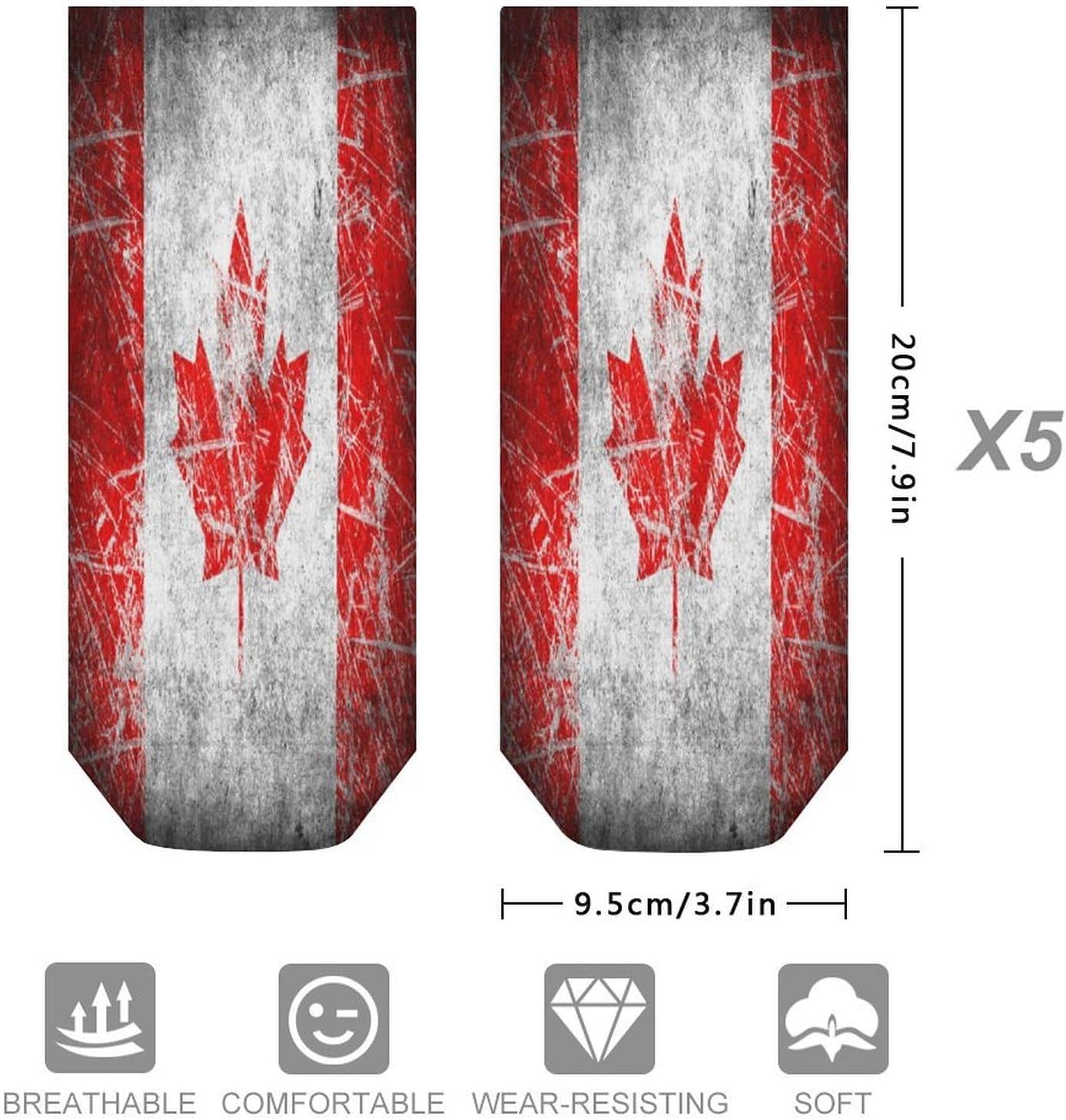 Retro Canada Flag Ankle Socks for Men Women 5 Pairs
