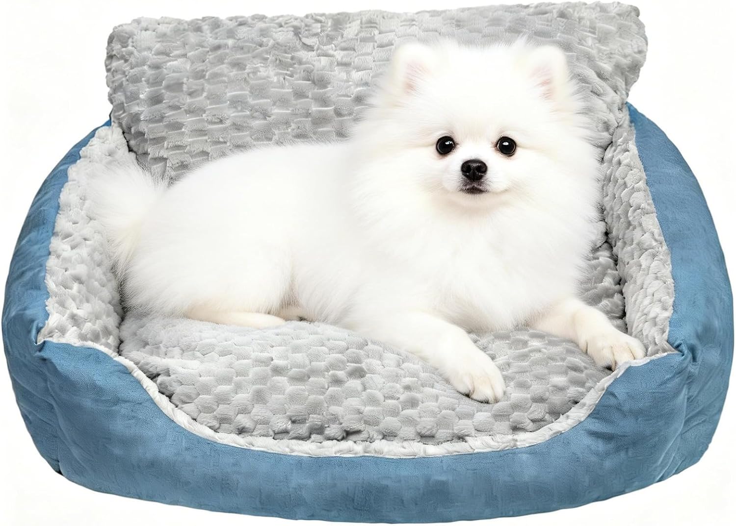 Dog Bed for Small Dogs & Cats with Soft Plush Cushion, 24″x20″x12″ Non-Slip Bottom Pet Beds, Year-Round Faux Fur Linen Calming Pet Sofa (Up to 17 lbs)