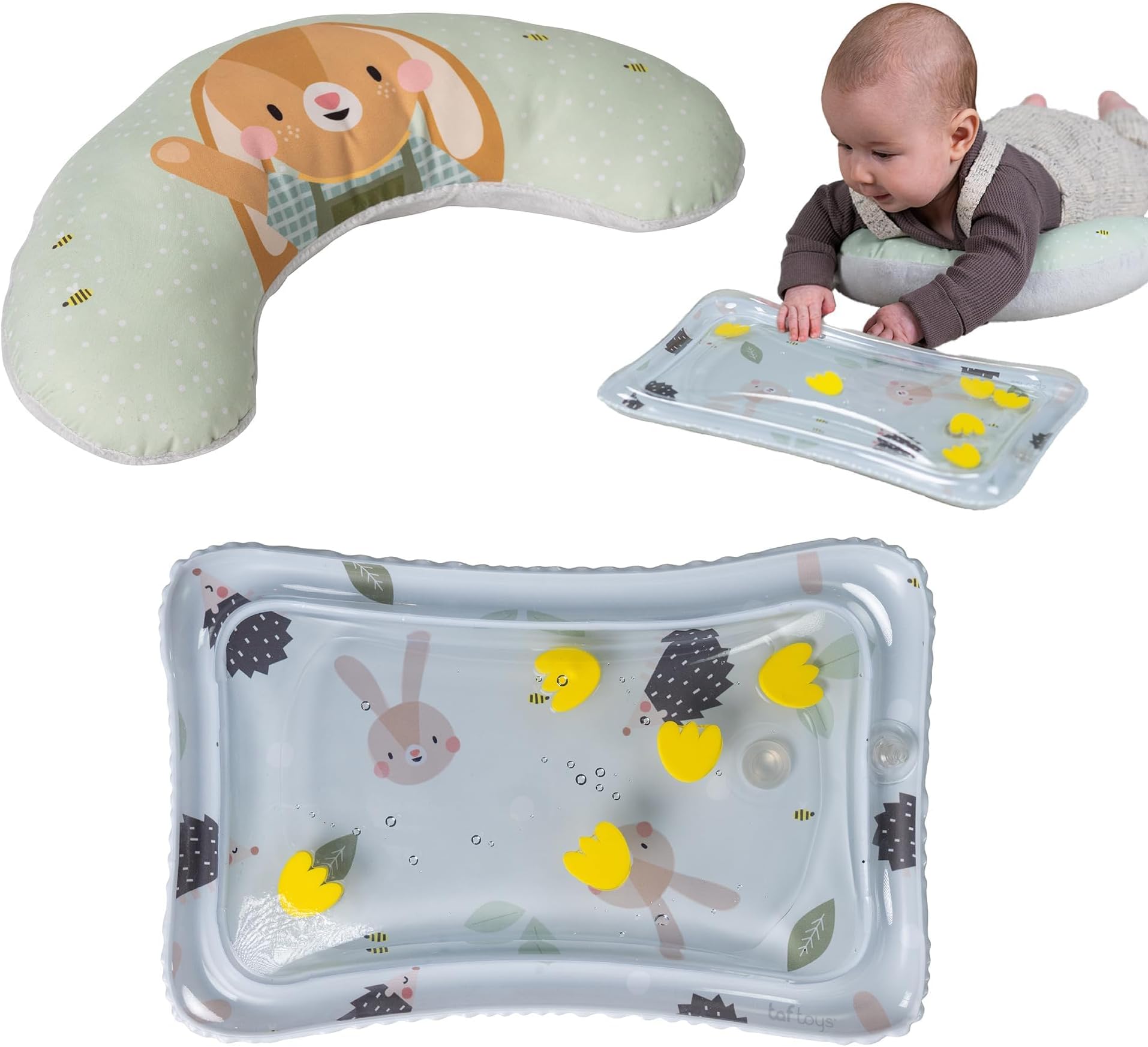 Taf Toys Tummy Time Training Set with Water Mat & Supportive Tummy Play for Baby Development, Baby Tummy Time Play Mat & Lounge Cushion for Newborn, Infants and Toddlers Tummy Time Toys