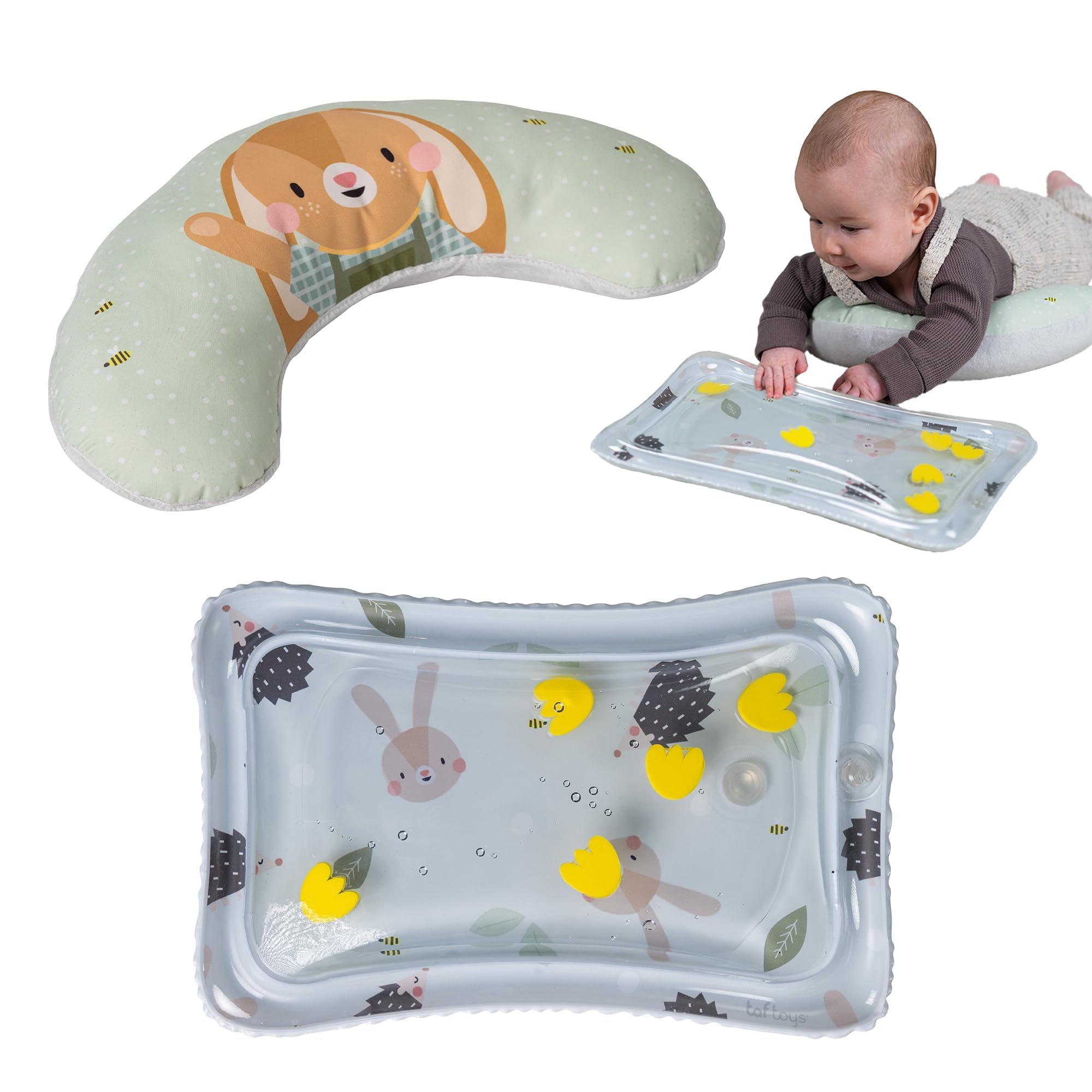 Taf Toys Tummy Time Training Set with Water Mat & Supportive Tummy Play for Baby Development, Baby Tummy Time Play Mat & Lounge Cushion for Newborn, Infants and Toddlers Tummy Time Toys