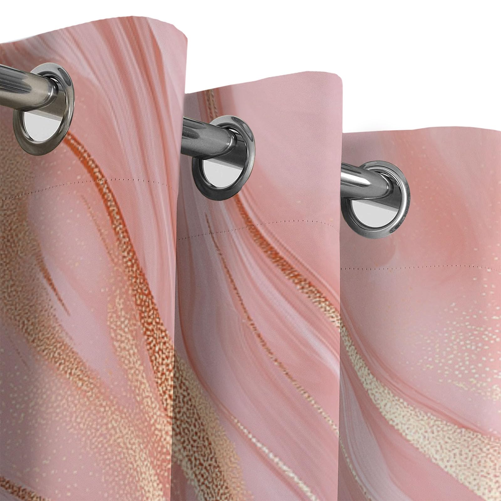 Rideau Occultant Blush Powder, Gradient Wave Motif Rideaux Thermiques À Oeillets, Rideaux Imprimé Marbre Élégant pour Salon Chambre Anti Bruit Décoration, 117Lx183H Cm, Lot De 2