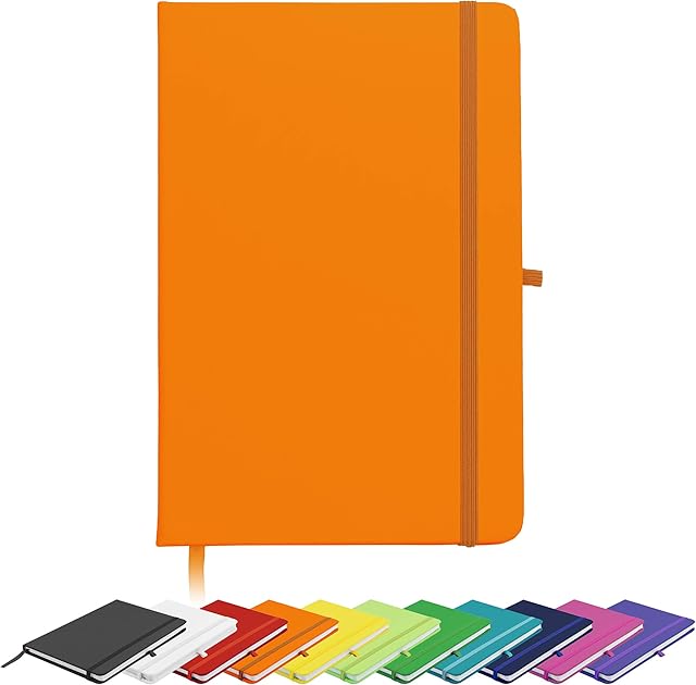 Blanco Basic A5 Unlined Plain Page Notebook New Hardback Journal with Pen Loop, Elastic Closure, Ribbon Marker and Pen Loop Notepad Note Book Notes Diary Pad (Orange)