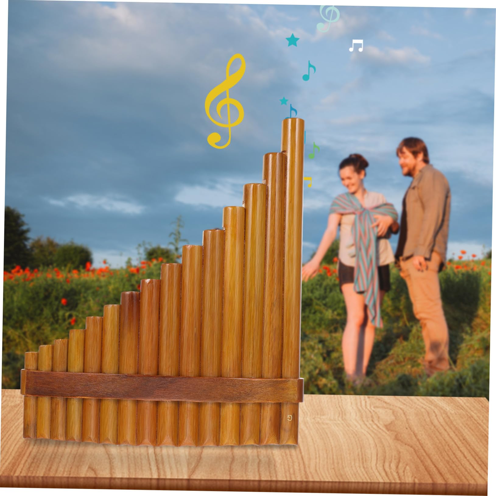 HANABASS Flauto di Pan in Bambù 15 Canne in Tonalità Sol, Design Creativo, senza Odore, per Mano Destra, Set Completo Borsa e Strumenti la Pulizia, per Educazione Musicale