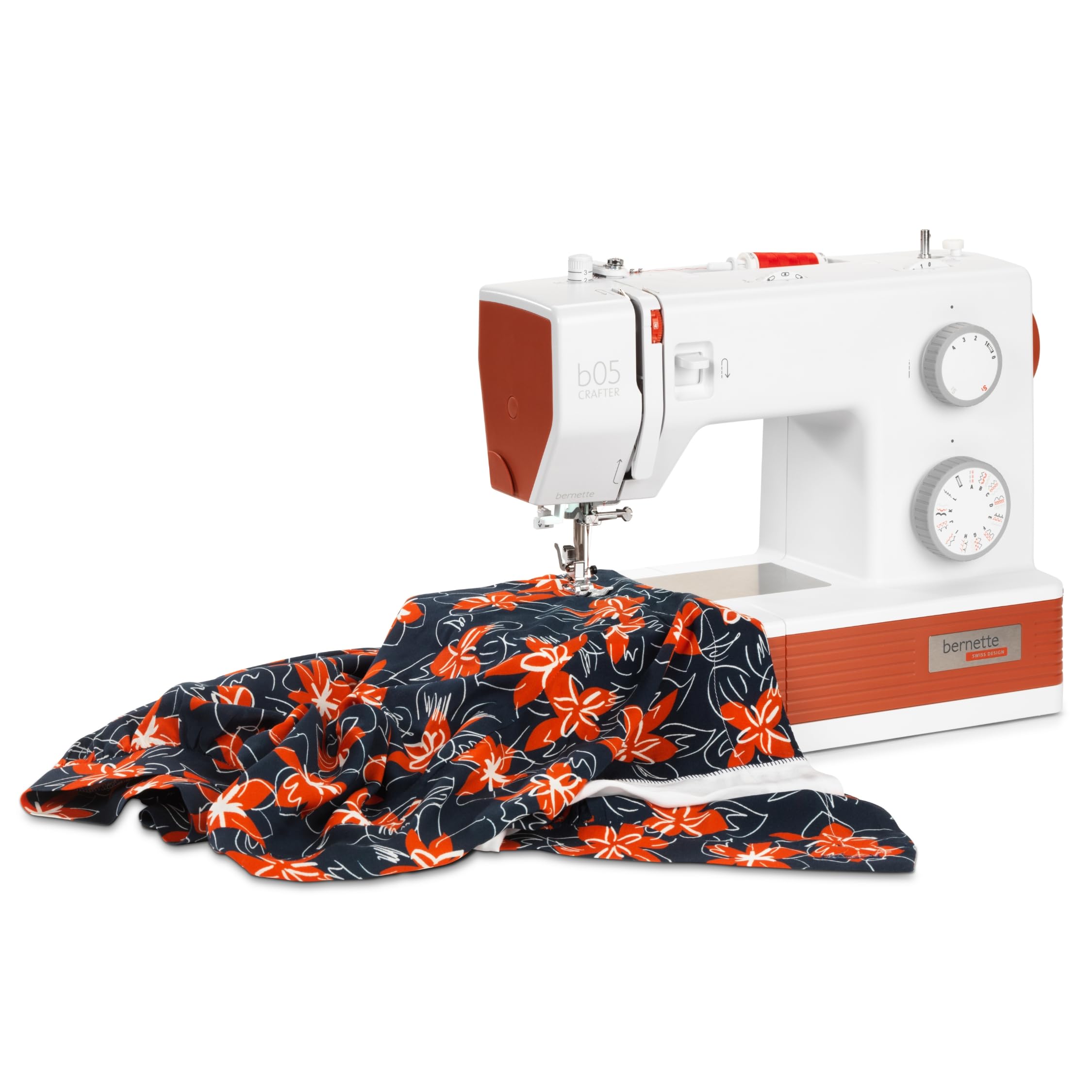 Bernette B05 Crafter Máquina de coser portátil | 30 puntos, 6 pies prensados, luz LED | Acolchado y bordado robustos | Punto ajustable | Aguja, enhebrador, uso principiante y