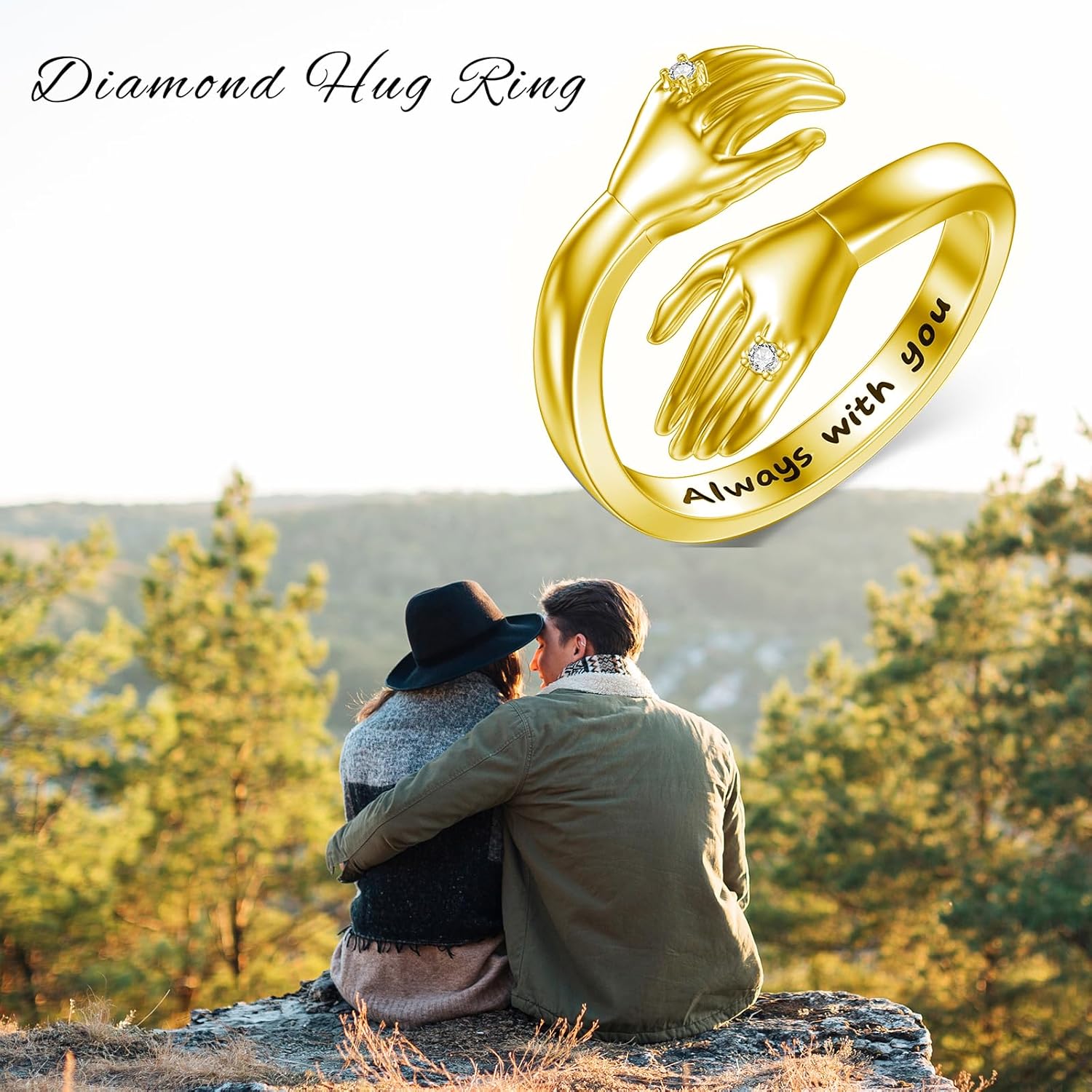 Diamond Hug Ring for Women 925 Sterling Silver Always With You Hug Rings with Lab Grown Diamond Jewelry Gifts for Loved Ones Adjustable Hug Rings - Image 7