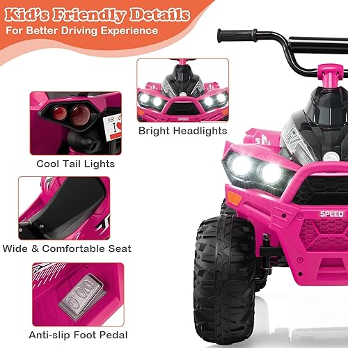 Miniatura 9 de HONEY JOY Vehículo eléctrico de 12 V para niños, con neumáticos de banda de rodadura, adelanteatrás, bocina, música, luces, velocidad altabaja, 4