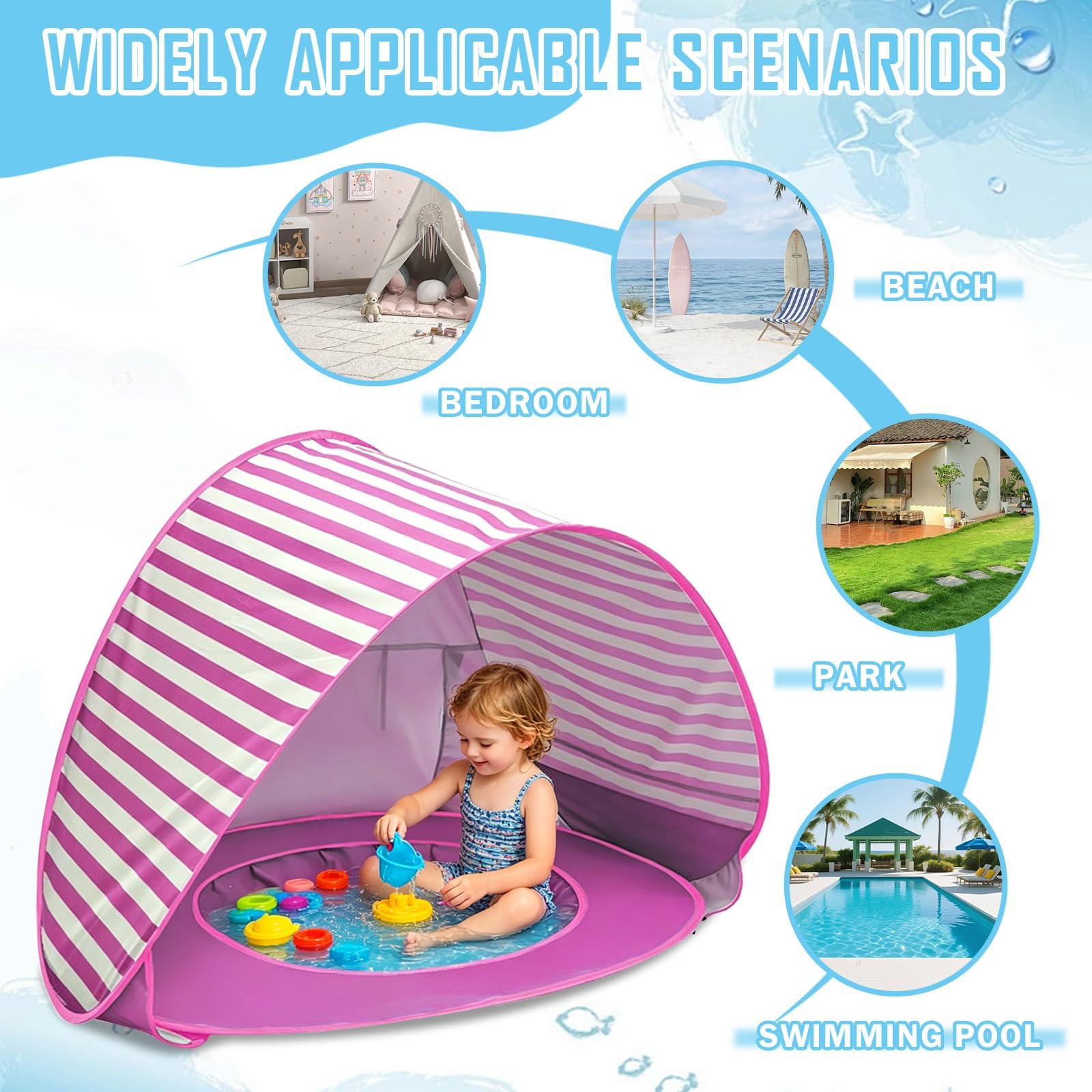MeYuxg Tenda da spiaggia per bambini con protezione UV 50+ portatile mini piscina separabile rosa